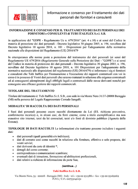 Informativa Privacy Fornitori